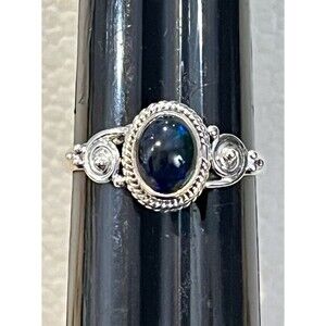 Sterling Silver Australian Black Opal Ring Size 6 Whimsigoth